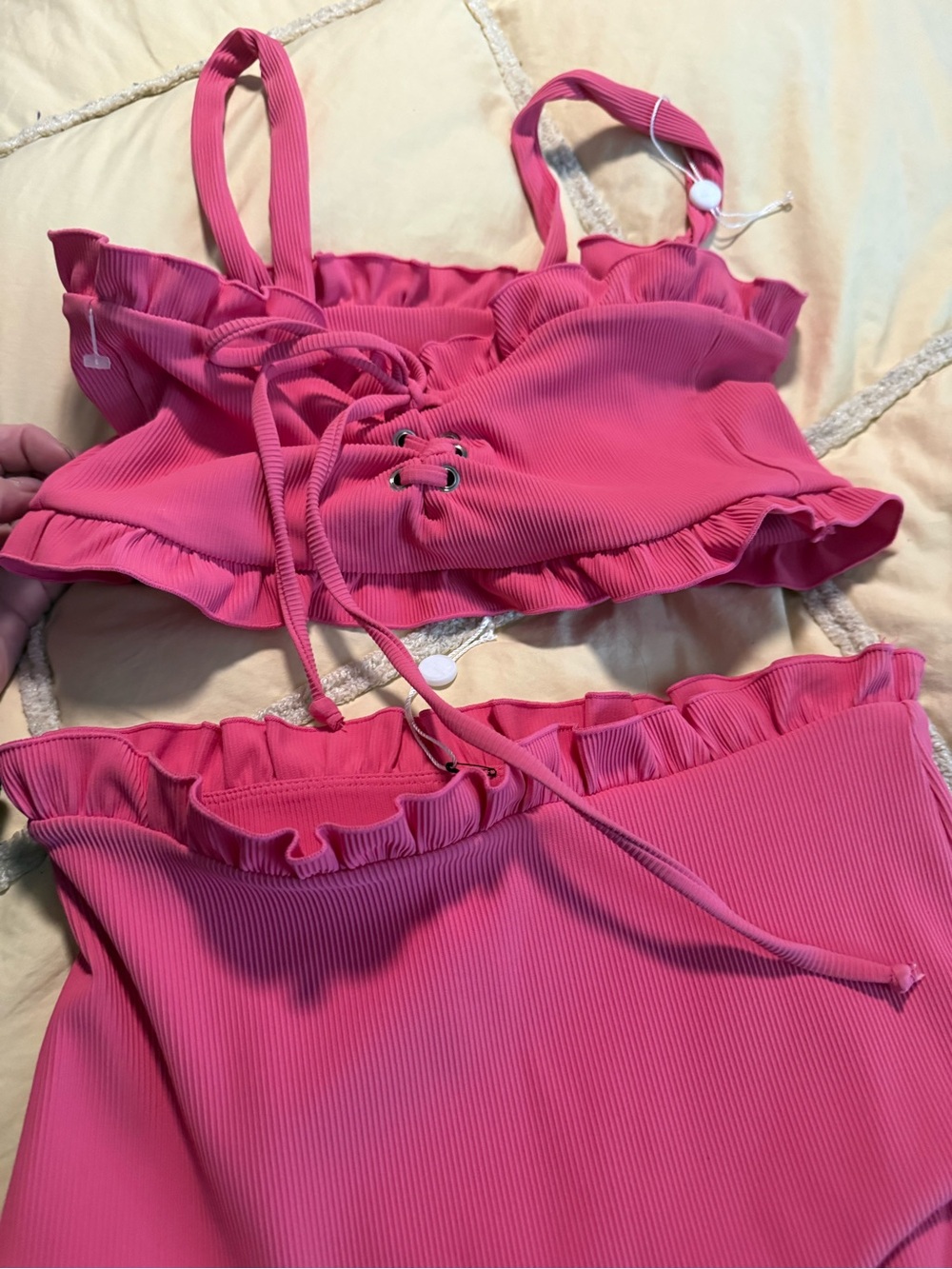 Free people Citrine women high-Waisted 2 pc Ruffle Bikini Set - Pink - Picture 6 of 15
